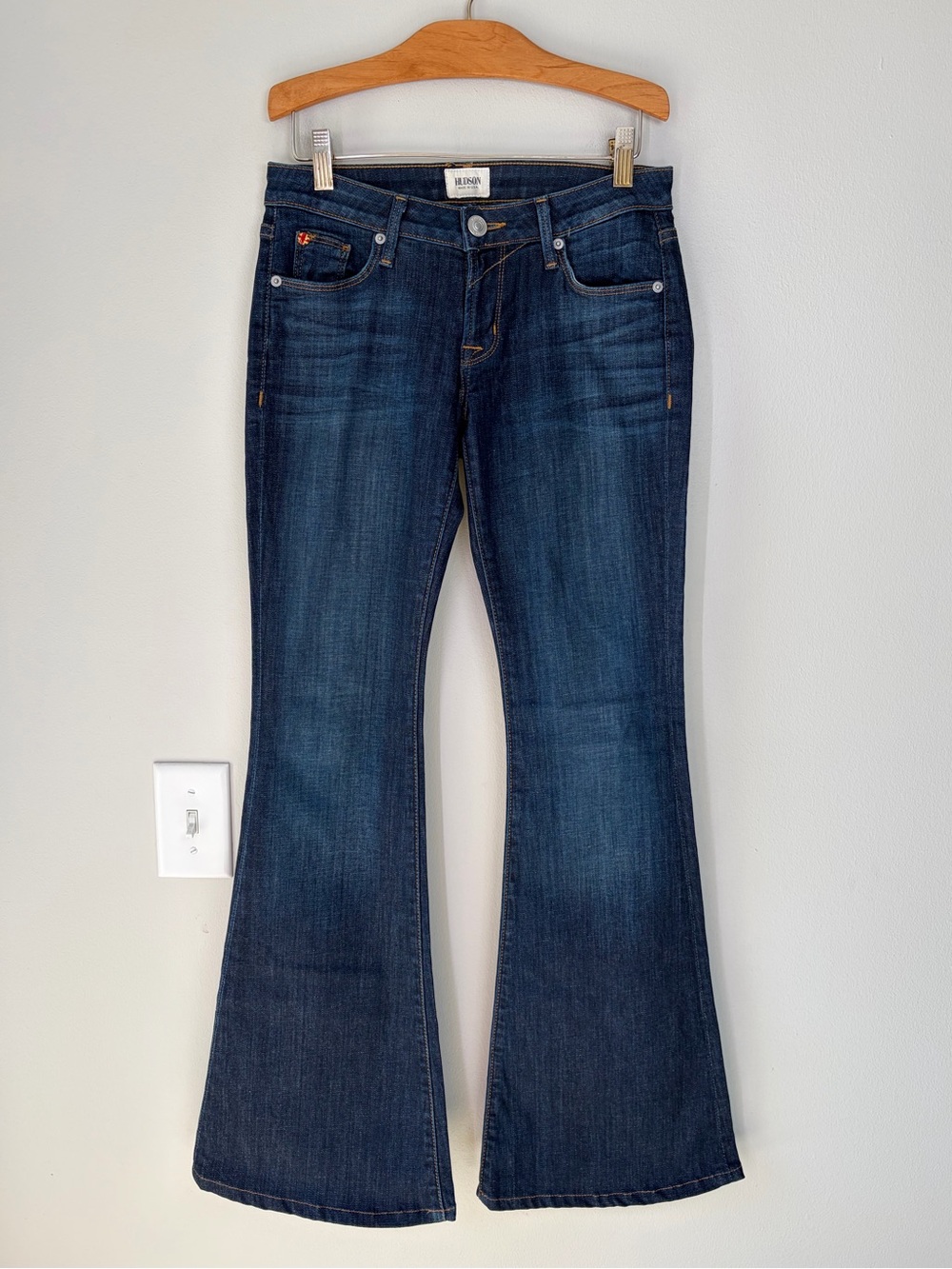 Hudson Mia Dark Denim Flare Low Rise Jeans Premium Stretch Denim Closet Staples